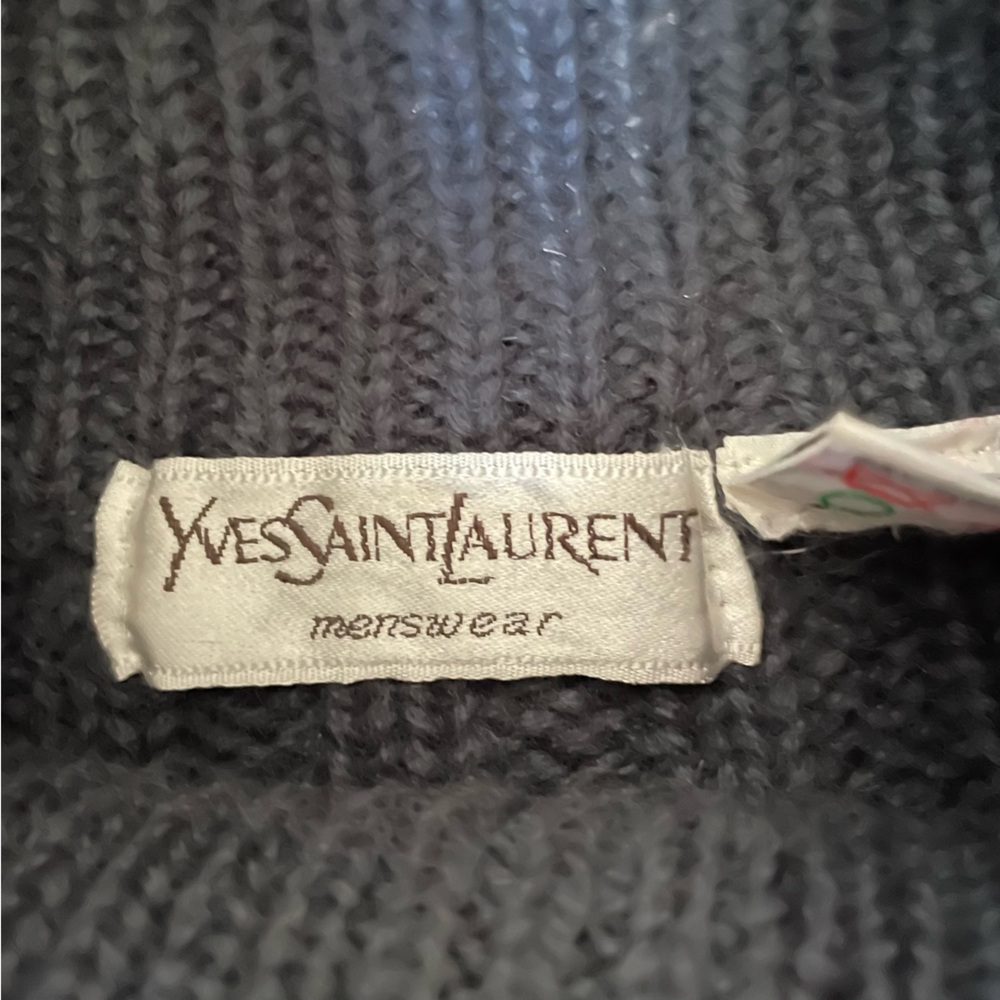 Yves Saint Laurent Charcoal Cable Knit Turtleneck Sweater 100% Wool Cozy Chic - Picture 11 of 13